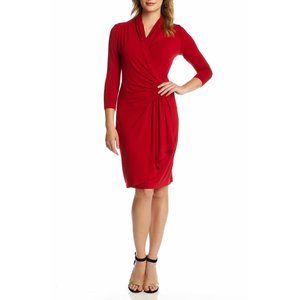 Karen Kane Red Cascade Faux Wrap Dress Size Large L13915